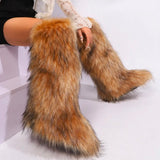 Brown Faux Fur Knee High Boots