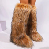 Brown Faux Fur Knee High Boots