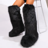 Black Faux Fur Knee high Boots