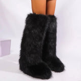 Black Faux Fur Knee high Boots