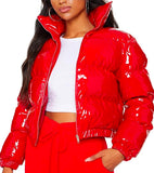 Red Cropped Puffer Jacket