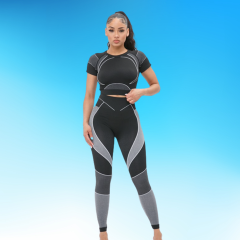 Black Short Sleeve and Leggings Set