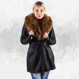 Long Black Fur Leather coat