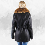 Long Black Fur Leather coat