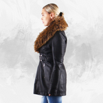 Long Black Fur Leather coat