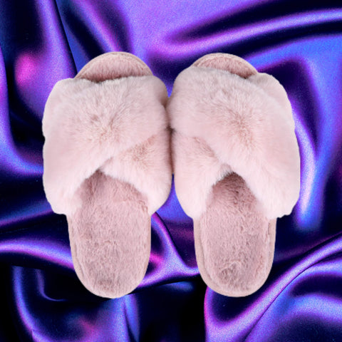 Pink Plush Cross Slippers