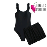 Black Ruffle Swimsuit & Skirt 2 Piece