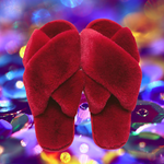 Red Plush Criss Cross Slippers