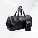 La Miel Black 2 Piece Duffle Bag, Ostrich Embossed