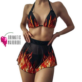 3 Piece Flame Bikini with Beach Shorts