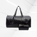 La Miel Black 2 Piece Duffle Bag, Ostrich Embossed