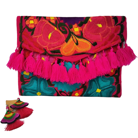 Fuchsia Native Embroidered Crossbody Purse