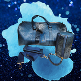 La Miel Blue 2 Piece Duffle Bag, Ostrich Embossed