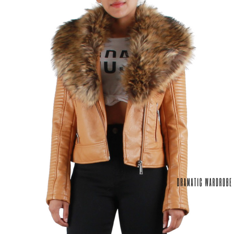 Tan Bomber With Fur